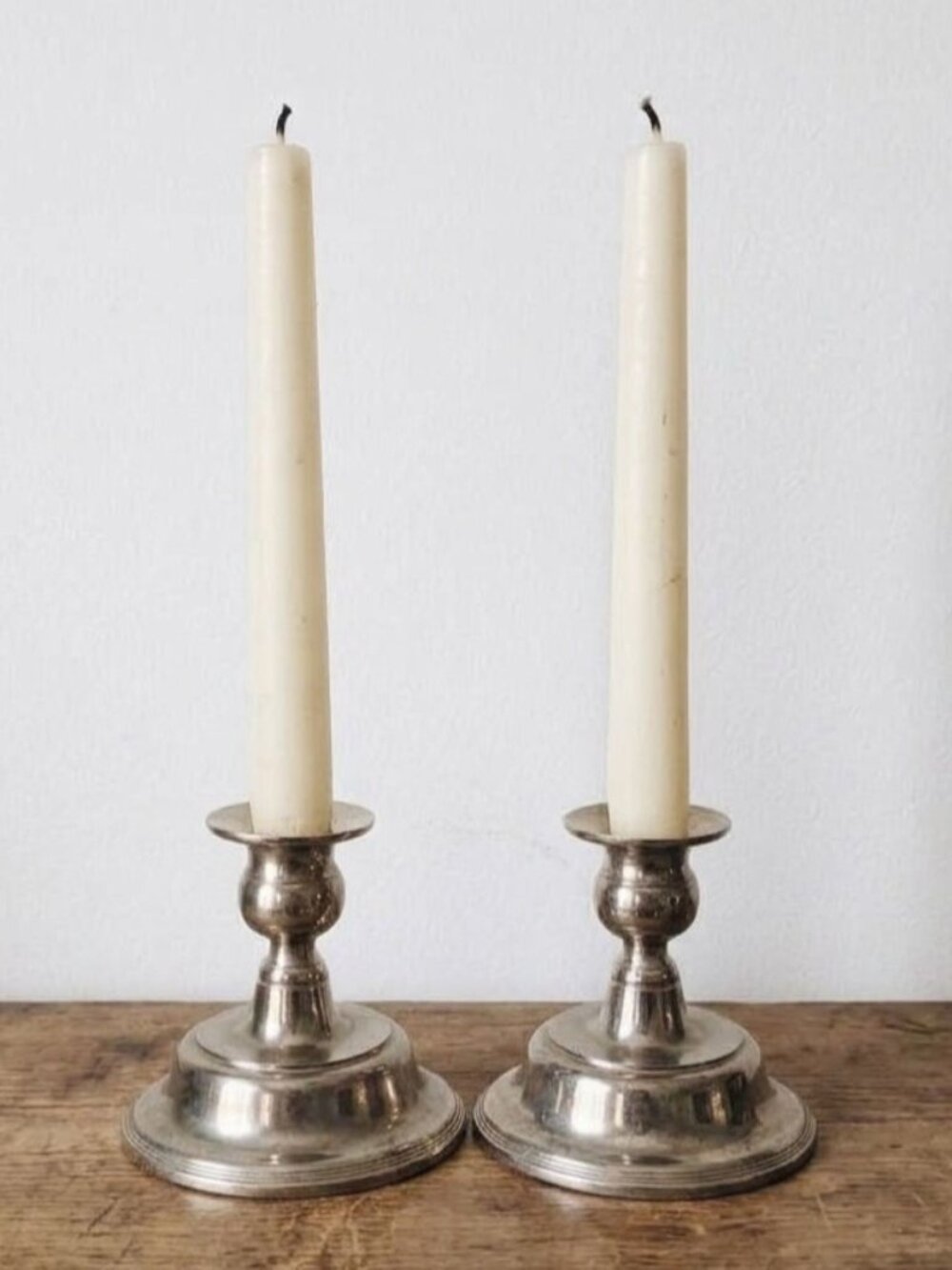 Vintage Pair of Silverplate Candlesticks Silver Tone Taper Candle Holders 4.5"